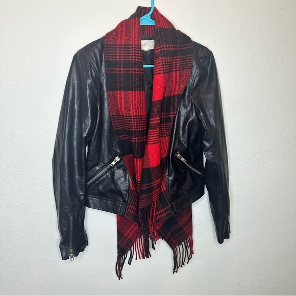 Jolt Fly Away Red & Black Plaid Faux Leather Jacket Size Small - Picture 1 of 9